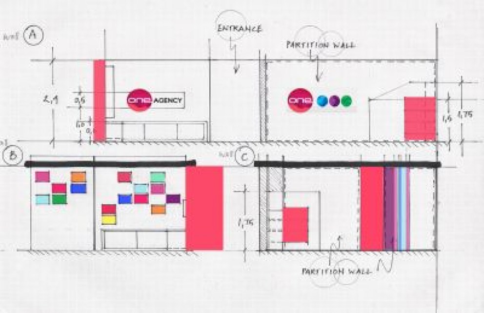 one agency office | elevation sketch | Interior Designers